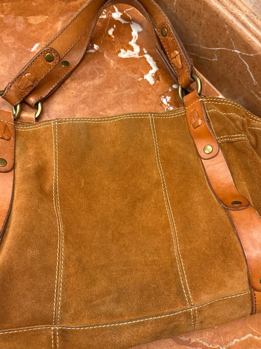 Lucky Brand Tan Suede Shoulder Bag with Leather Trim - Picture 8 of 8